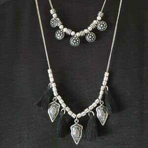 Boho Silver Belly Dance Bohemian Tassel Gypsy Layered Necklace